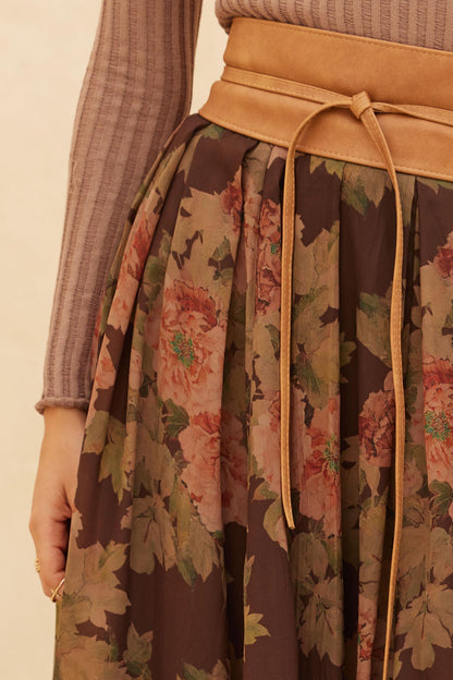 Blooming Tranquility Pleated Floral Midi Skirt