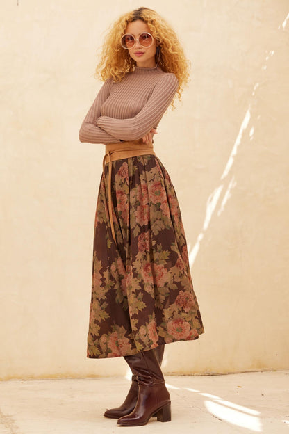 Blooming Tranquility Pleated Floral Midi Skirt