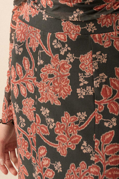 Going for Baroque Floral Mesh Godet Maxi Skirt