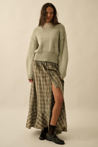 Off the Trail Plaid Flannel Button-Up Maxi Skirt
