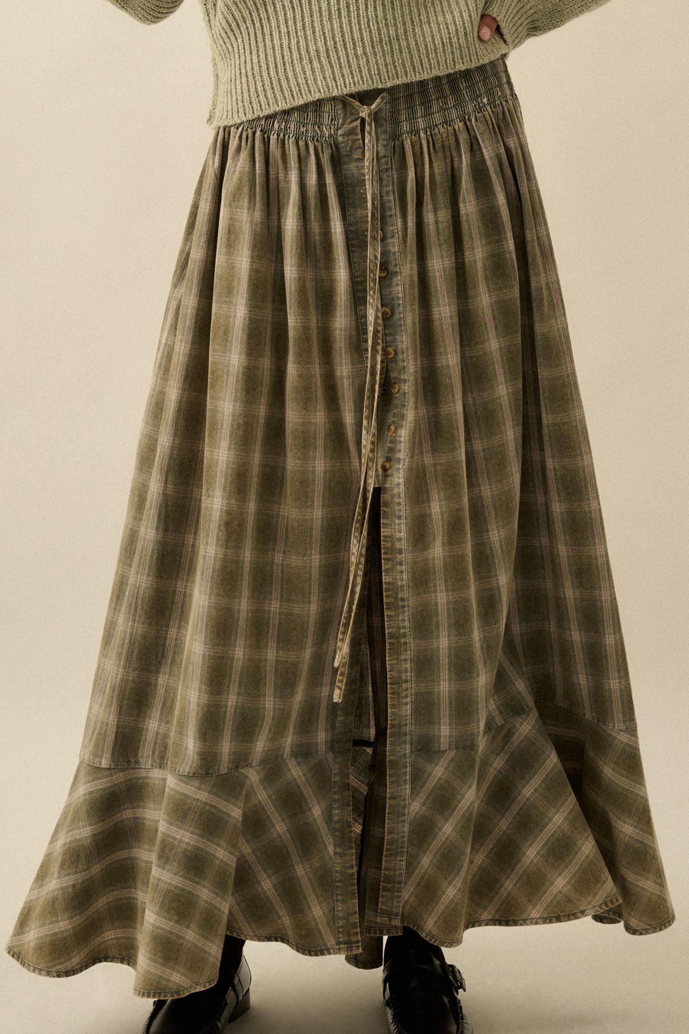 Off the Trail Plaid Flannel Button-Up Maxi Skirt
