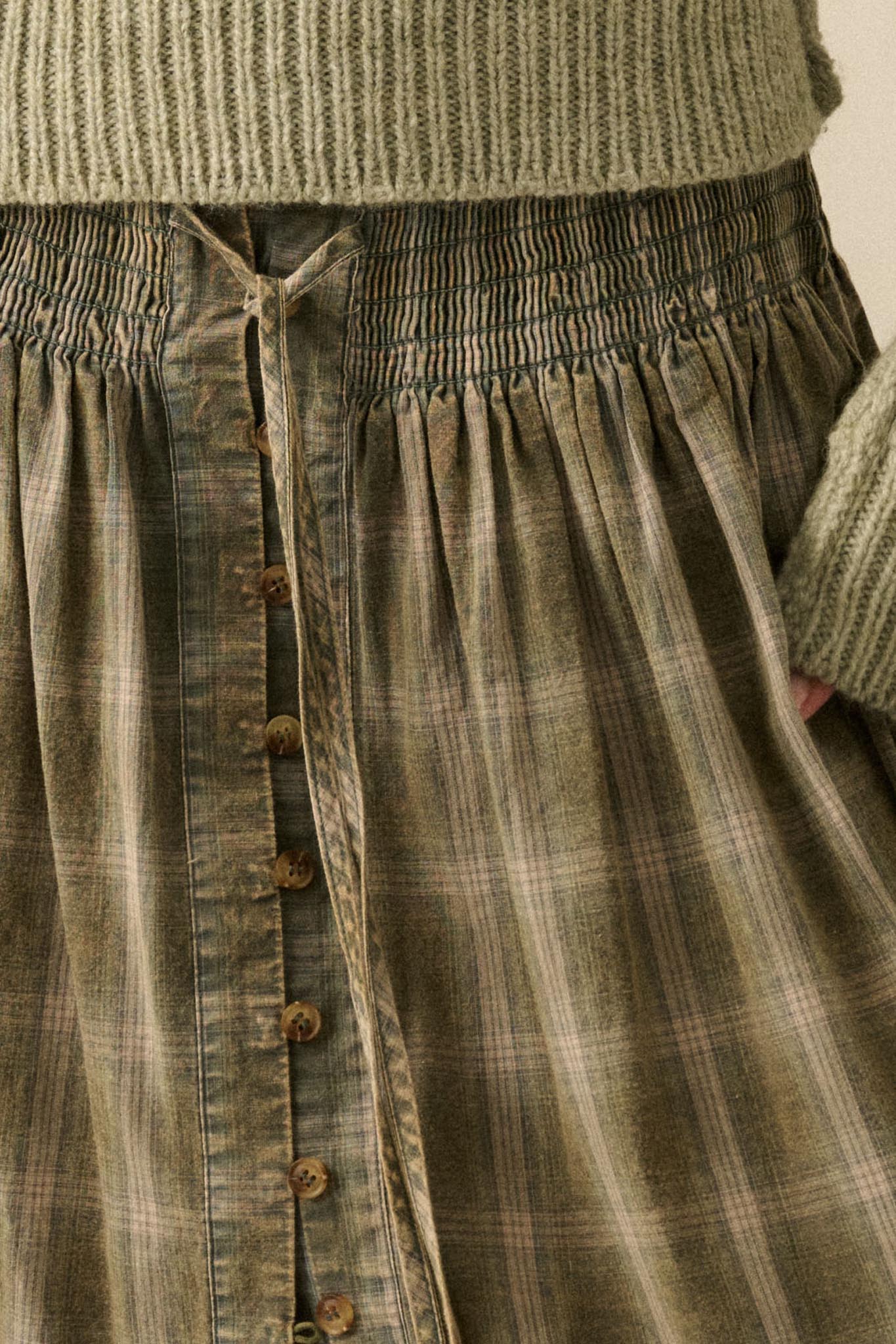 Off the Trail Plaid Flannel Button-Up Maxi Skirt
