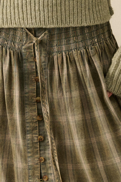 Off the Trail Plaid Flannel Button-Up Maxi Skirt