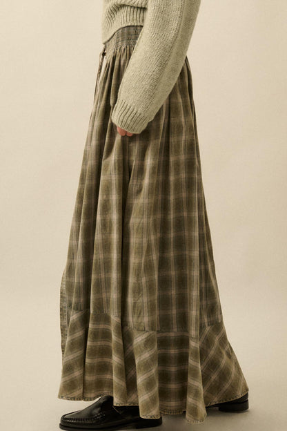 Off the Trail Plaid Flannel Button-Up Maxi Skirt