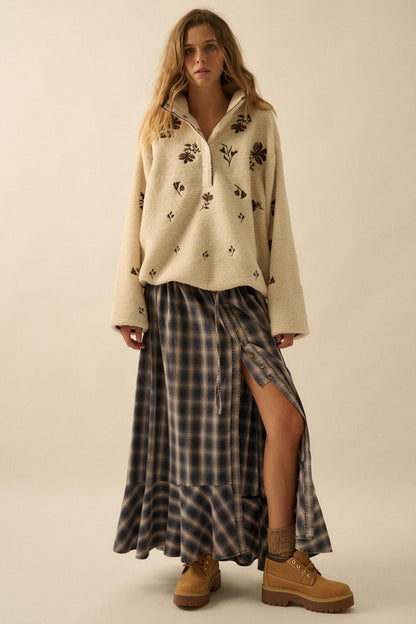 Off the Trail Plaid Flannel Button-Up Maxi Skirt