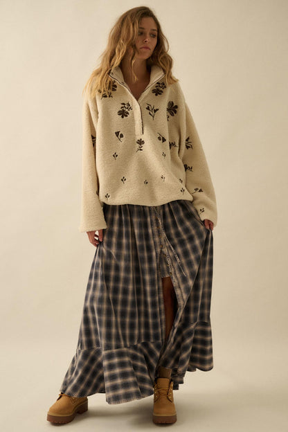 Off the Trail Plaid Flannel Button-Up Maxi Skirt