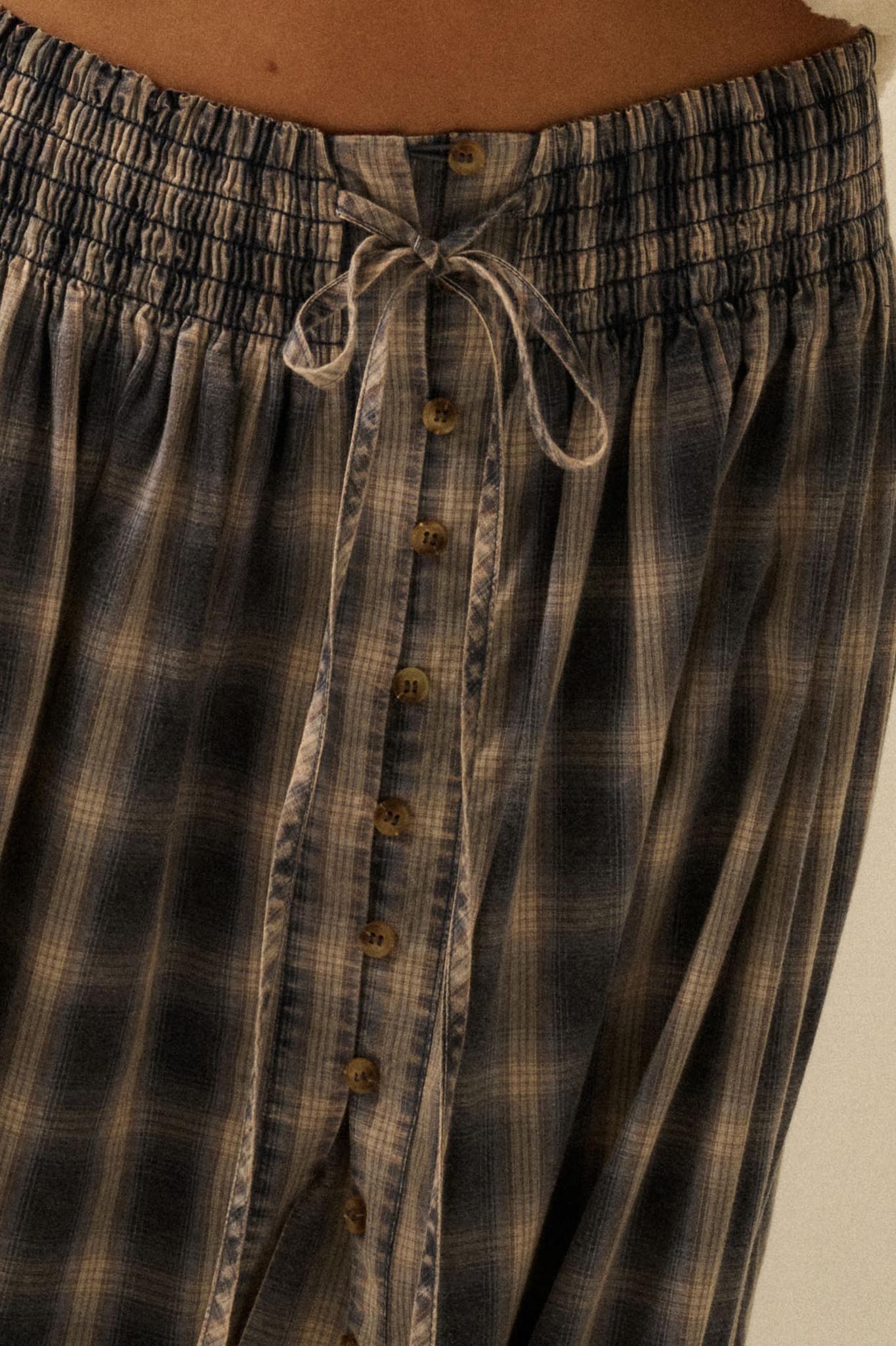 Off the Trail Plaid Flannel Button-Up Maxi Skirt