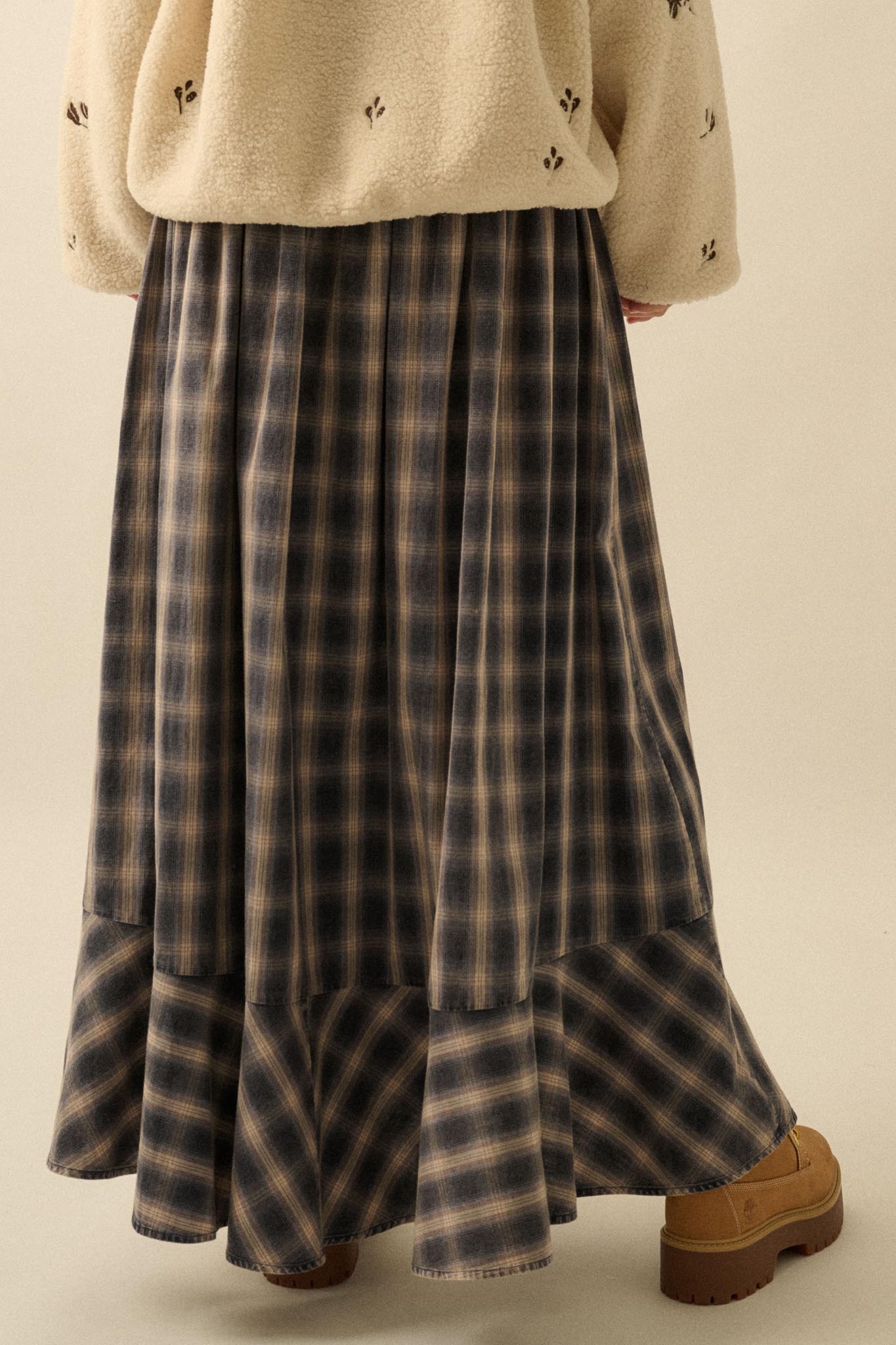 Off the Trail Plaid Flannel Button-Up Maxi Skirt