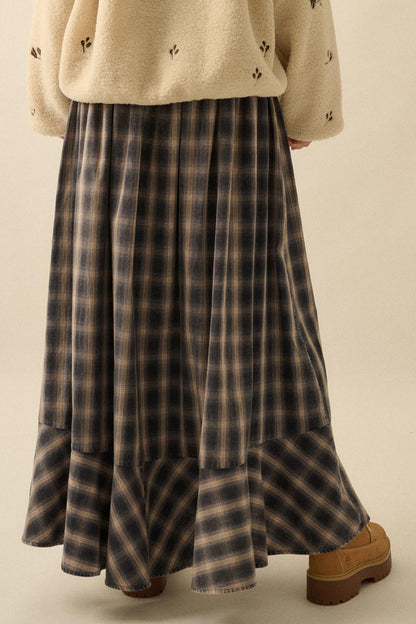 Off the Trail Plaid Flannel Button-Up Maxi Skirt