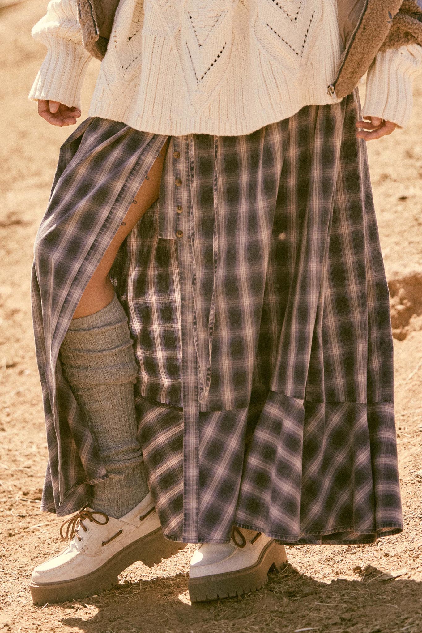 Off the Trail Plaid Flannel Button-Up Maxi Skirt