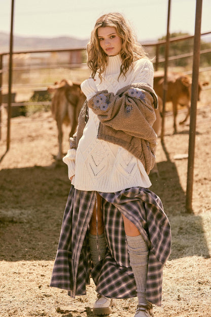 Off the Trail Plaid Flannel Button-Up Maxi Skirt