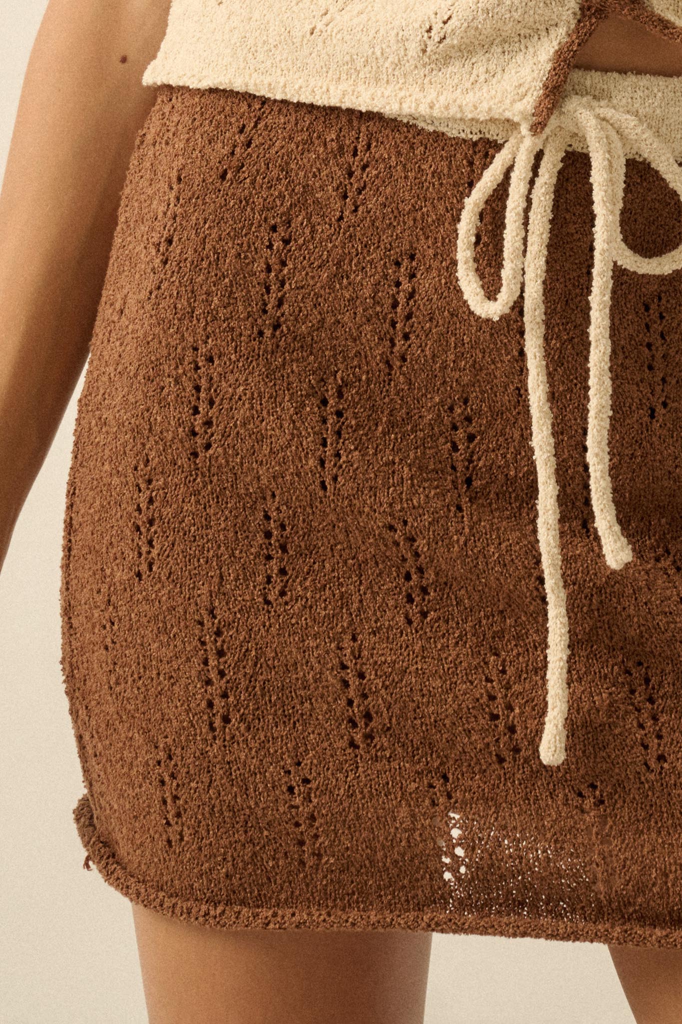 Say Yes Pointelle Drawstring Sweater Mini Skirt