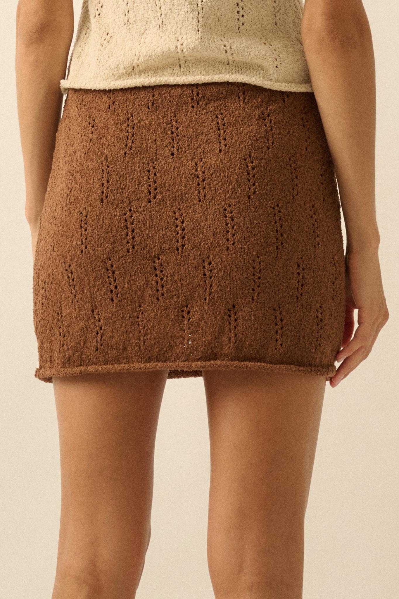 Say Yes Pointelle Drawstring Sweater Mini Skirt