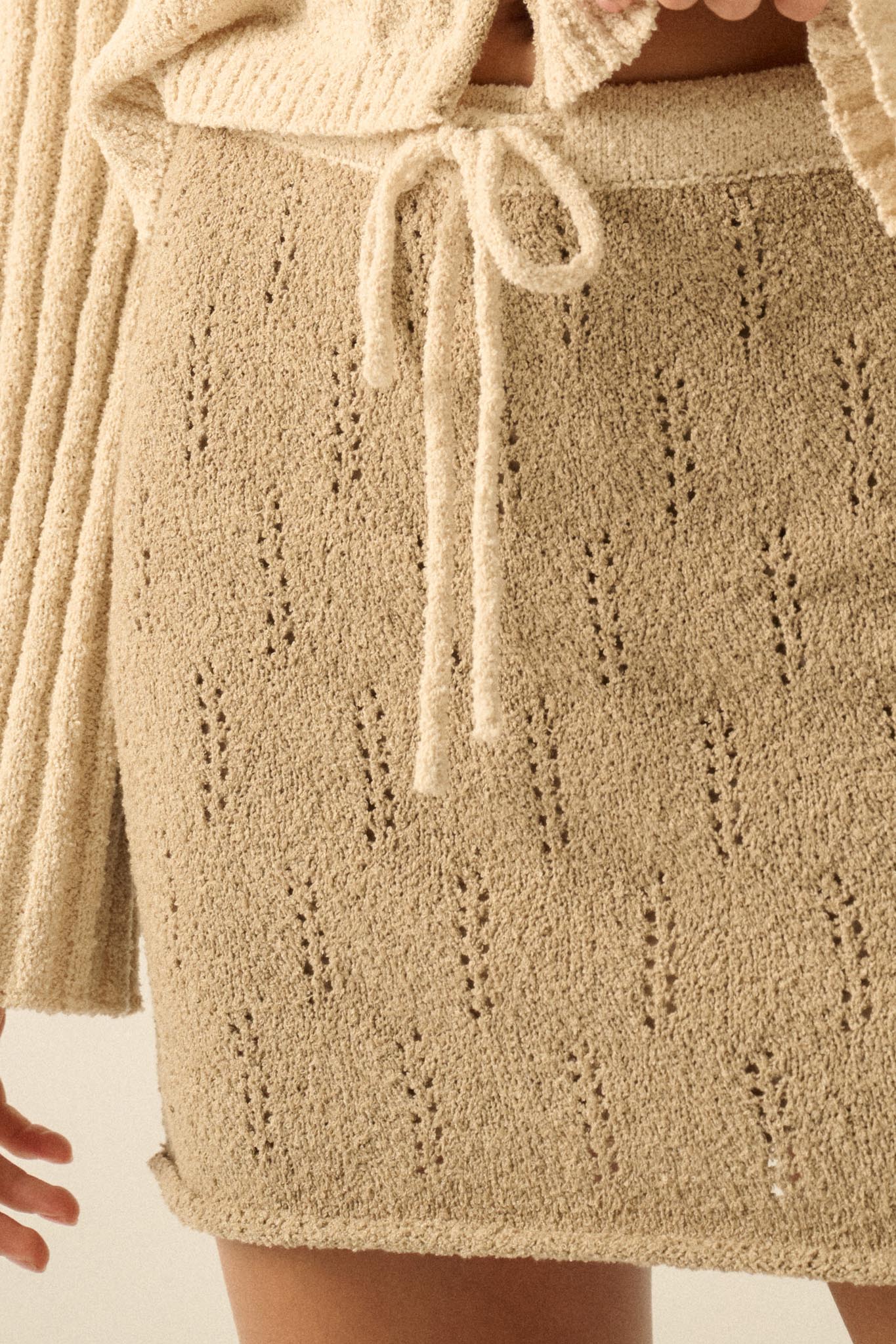 Say Yes Pointelle Drawstring Sweater Mini Skirt