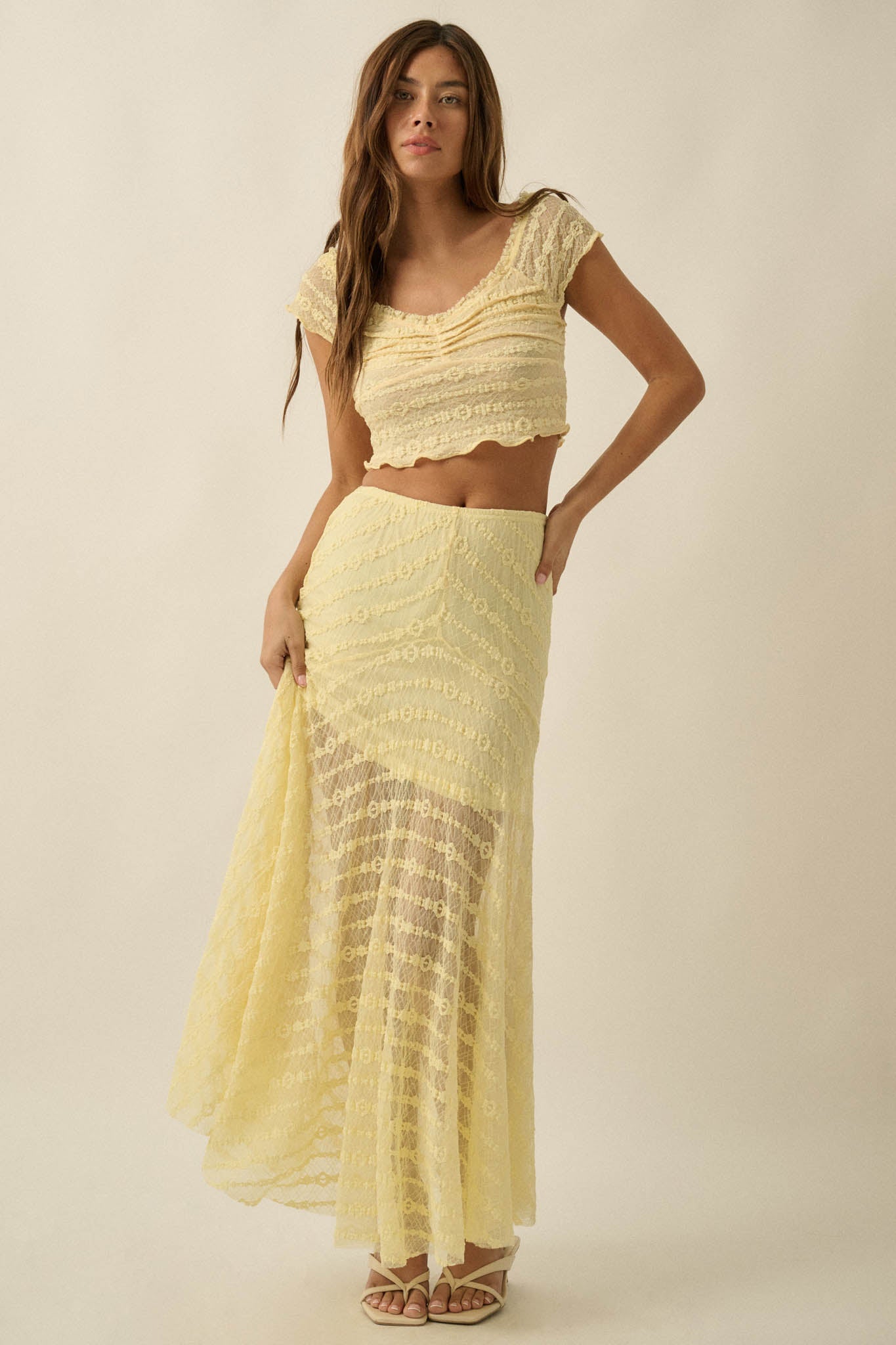 Blossoming Lace Floral Lace Drop-Waist Maxi Skirt