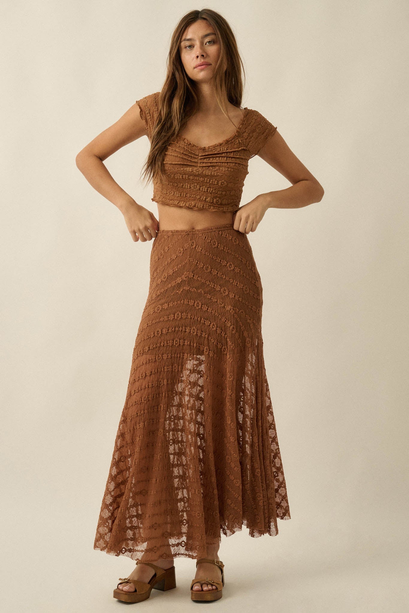 Blossoming Lace Floral Lace Drop-Waist Maxi Skirt