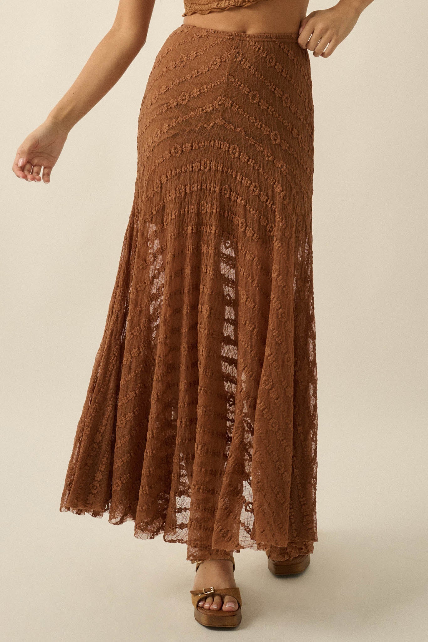 Blossoming Lace Floral Lace Drop-Waist Maxi Skirt