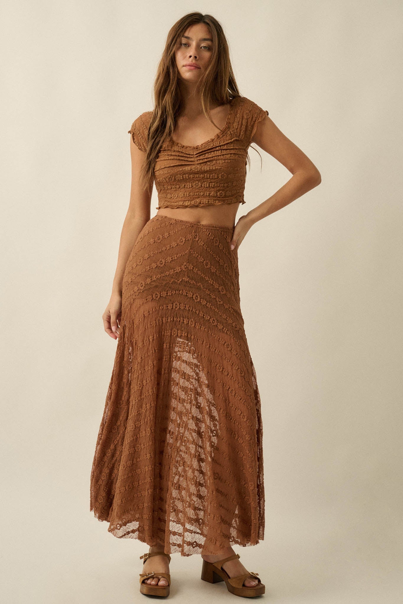 Blossoming Lace Floral Lace Drop-Waist Maxi Skirt