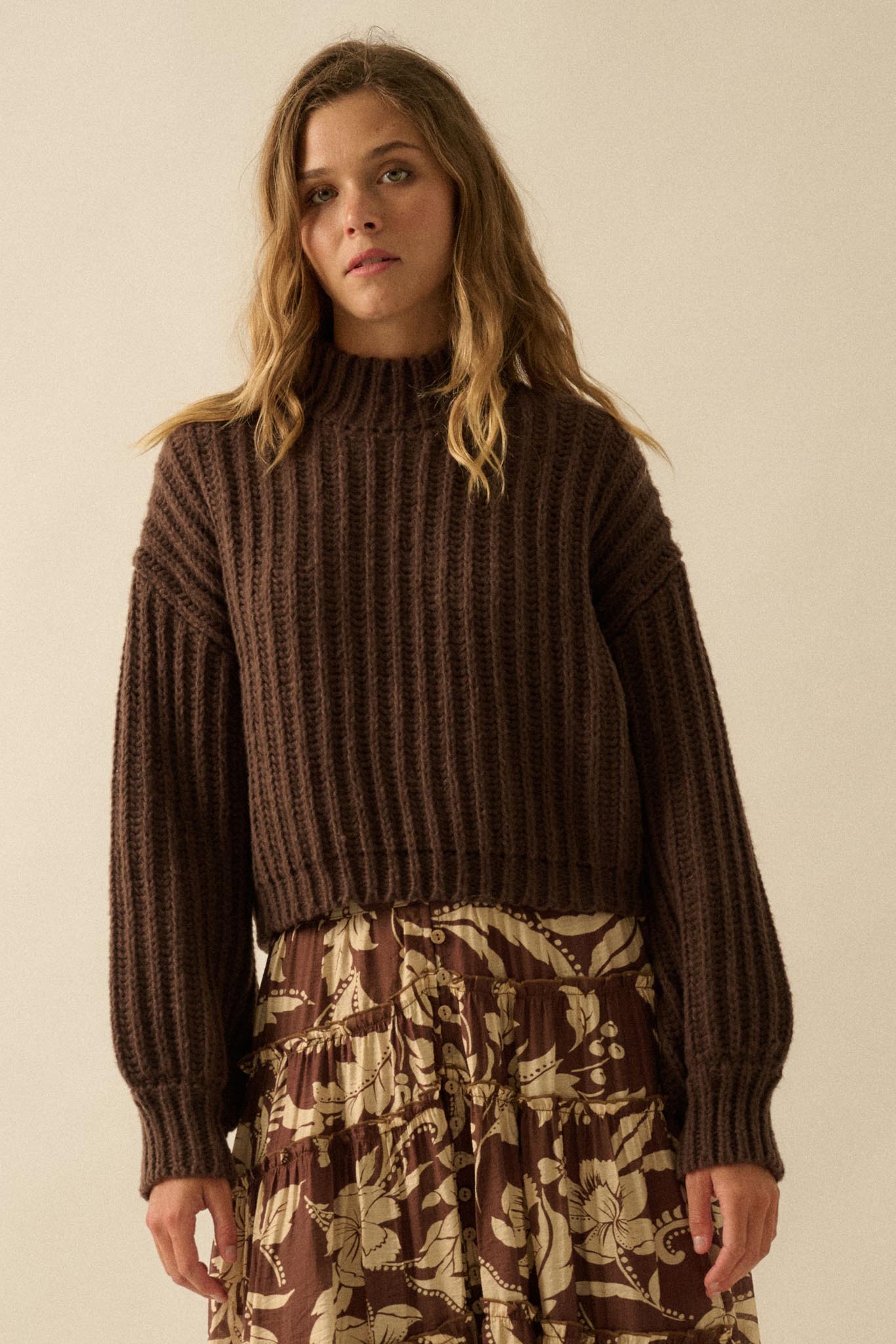Call Me Cozy Chunky Ribbed Knit Mock Neck Sweater