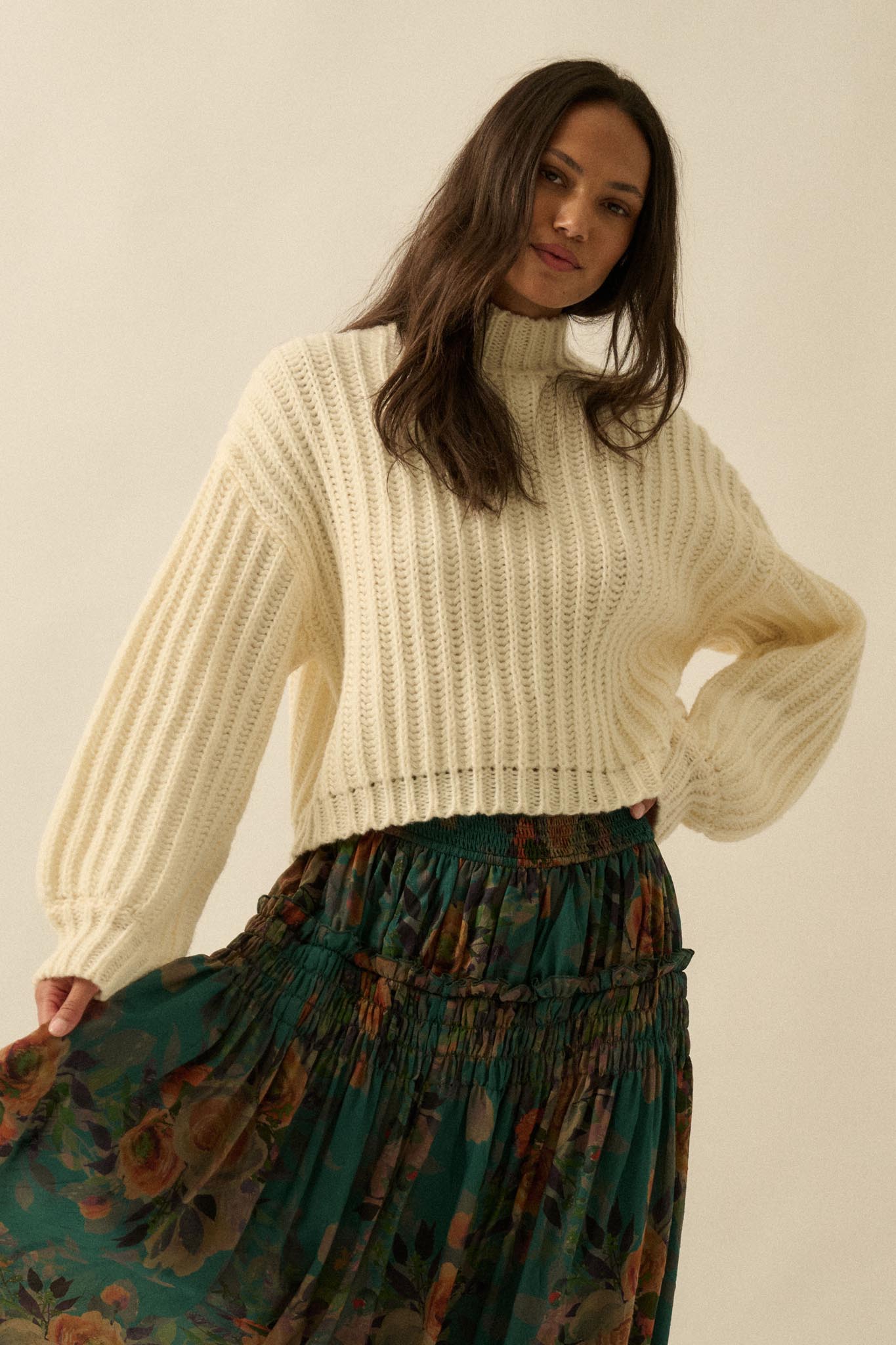 Call Me Cozy Chunky Ribbed Knit Mock Neck Sweater