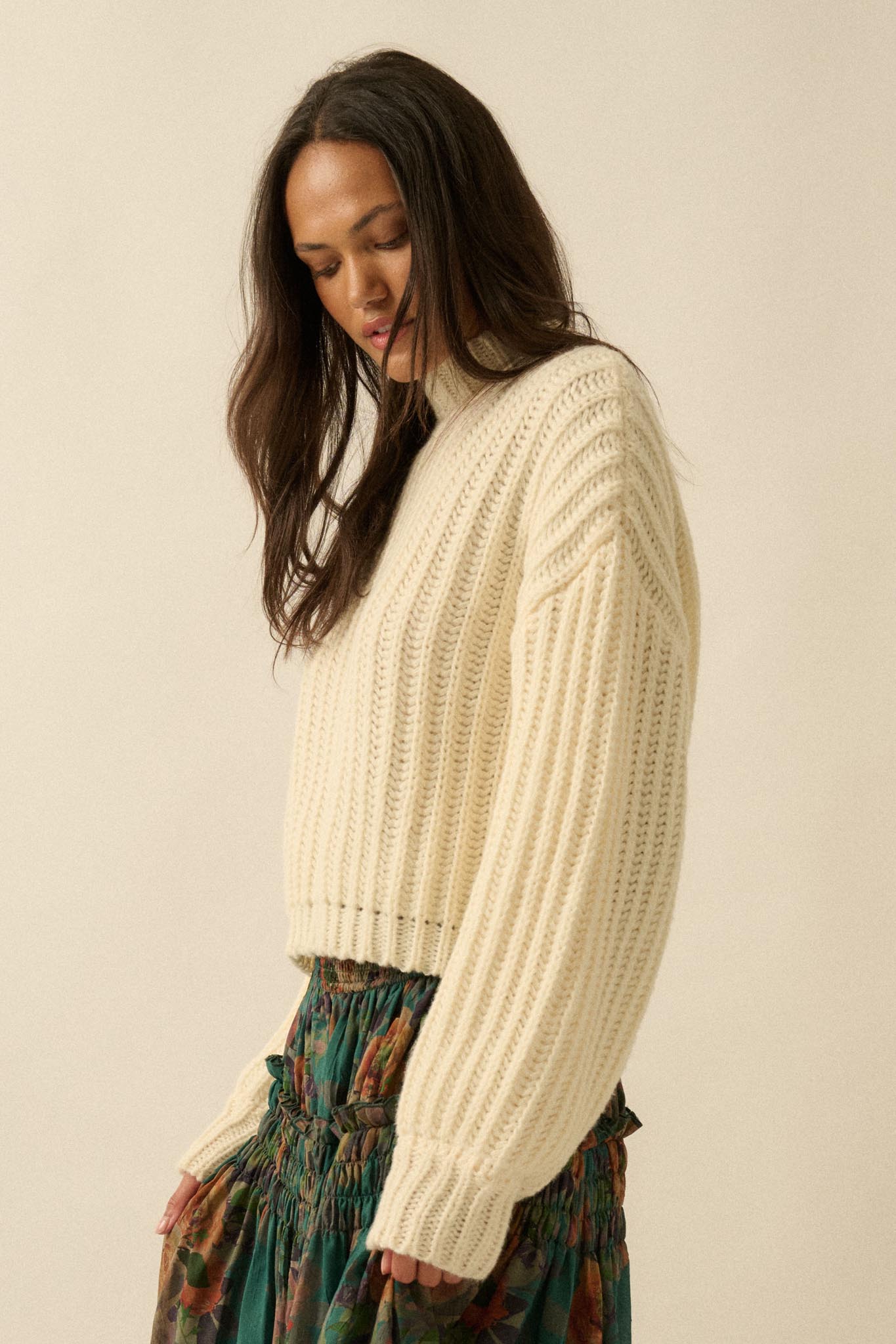 Call Me Cozy Chunky Ribbed Knit Mock Neck Sweater