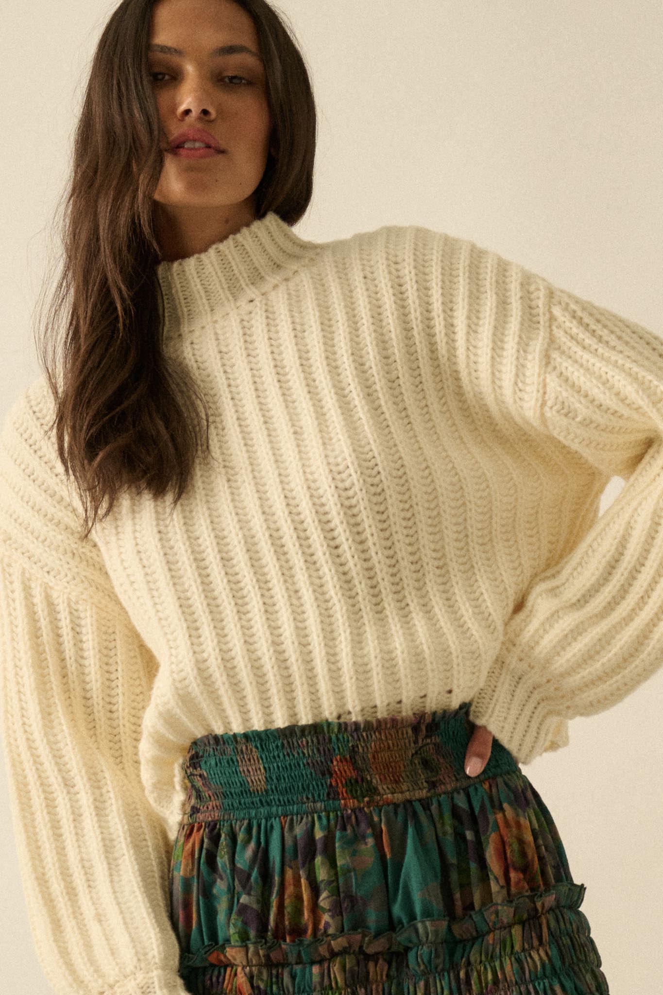 Call Me Cozy Chunky Ribbed Knit Mock Neck Sweater