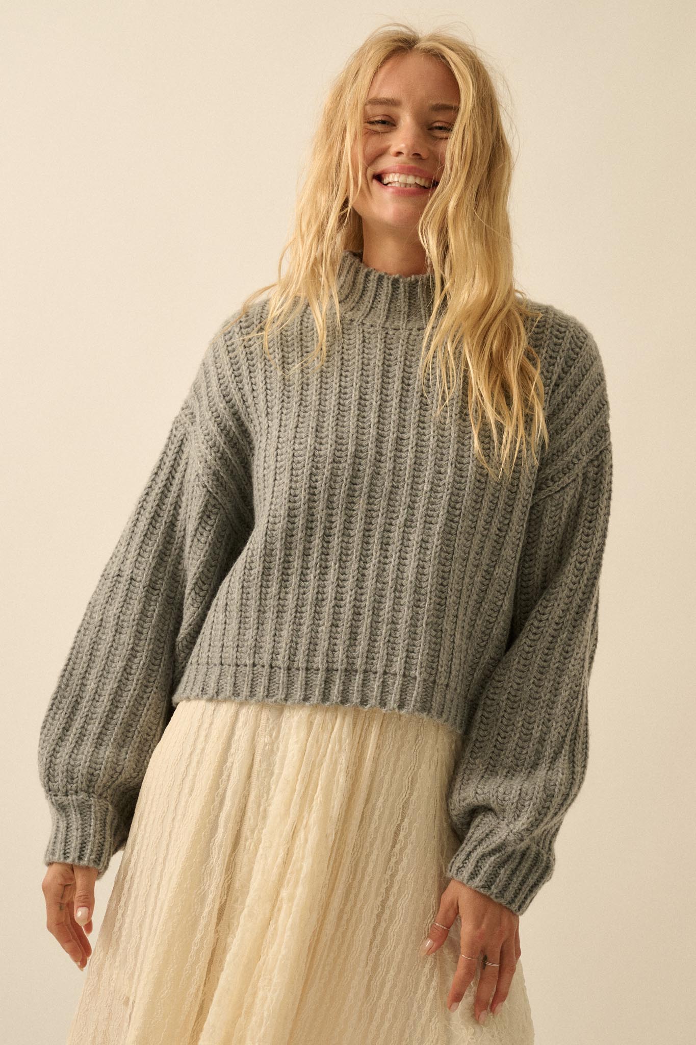 Call Me Cozy Chunky Ribbed Knit Mock Neck Sweater