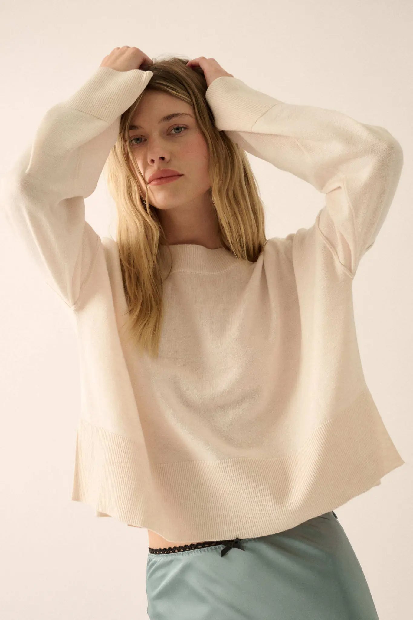 Feels Like Home Solid Knit Drop-Shoulder Sweater