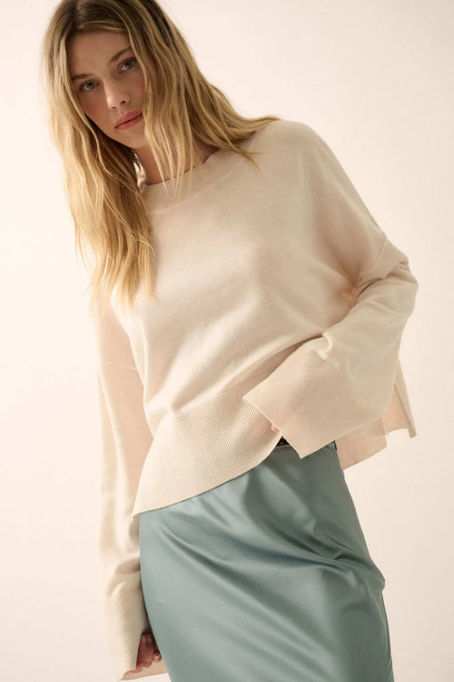 Feels Like Home Solid Knit Drop-Shoulder Sweater