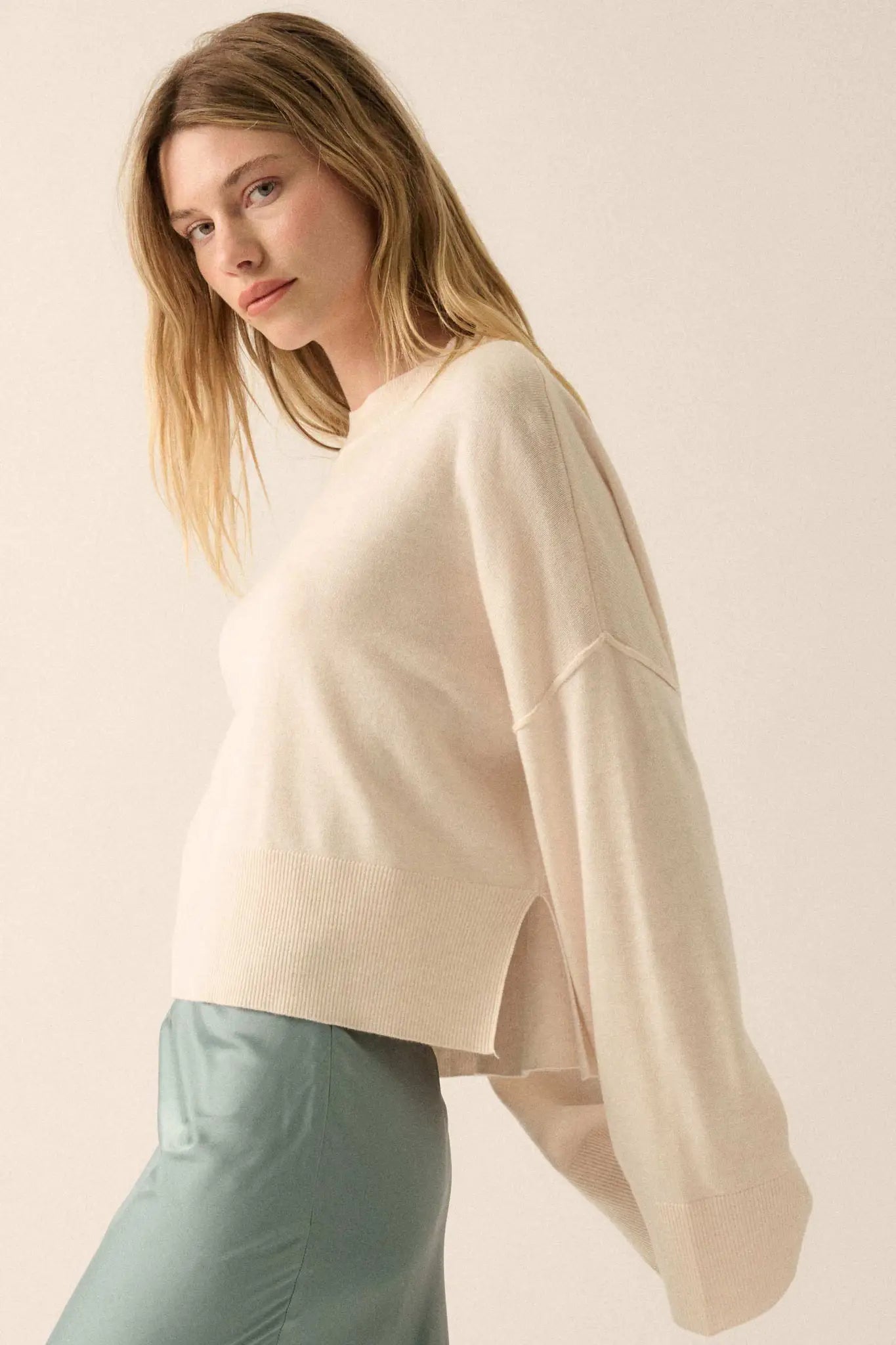 Feels Like Home Solid Knit Drop-Shoulder Sweater