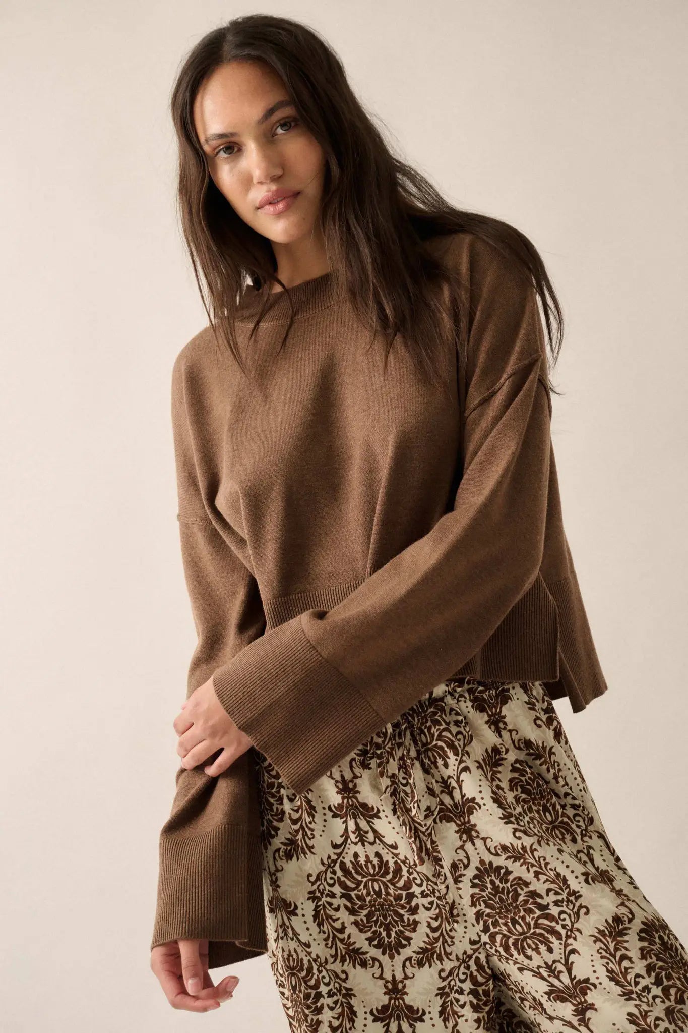 Feels Like Home Solid Knit Drop-Shoulder Sweater