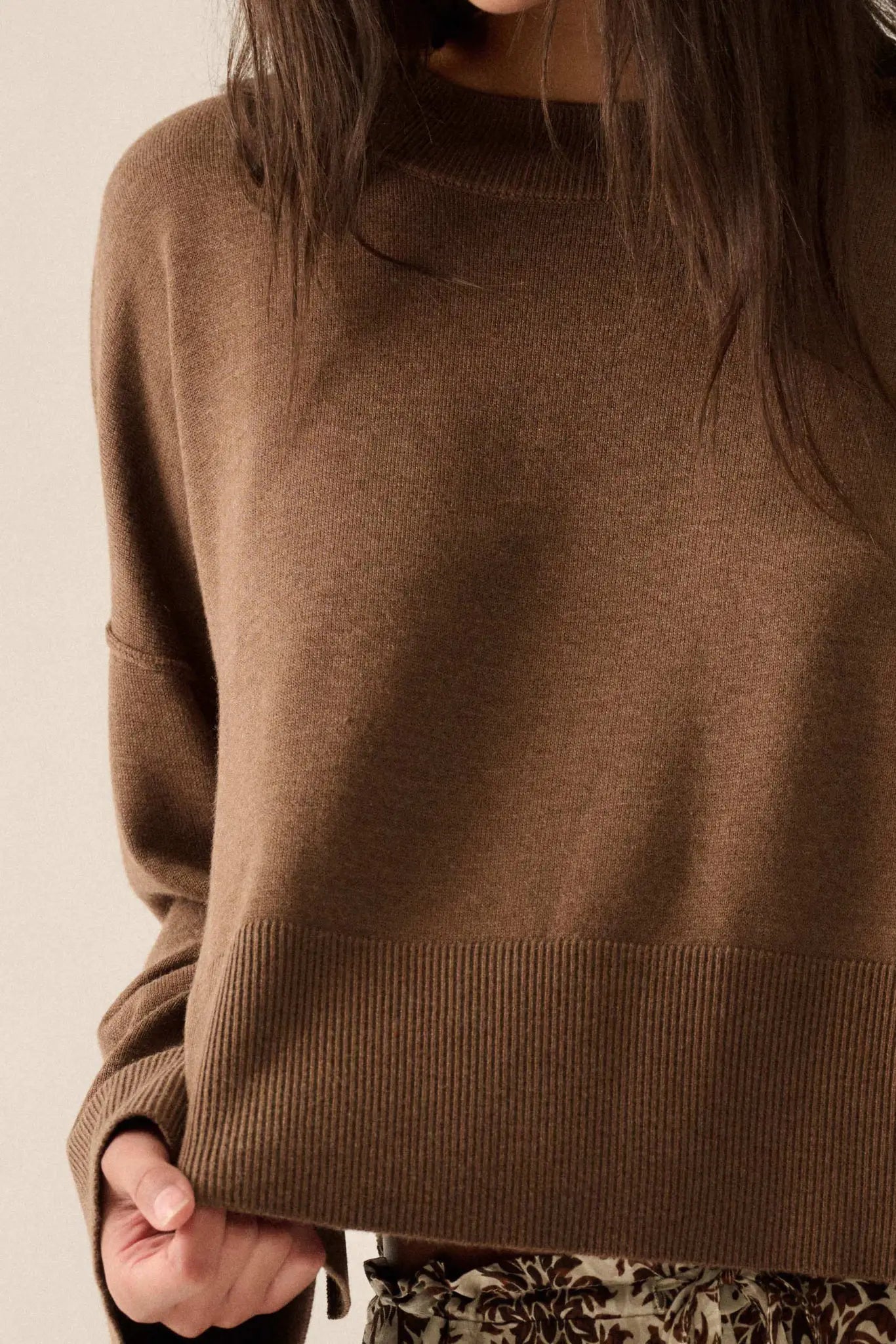 Feels Like Home Solid Knit Drop-Shoulder Sweater