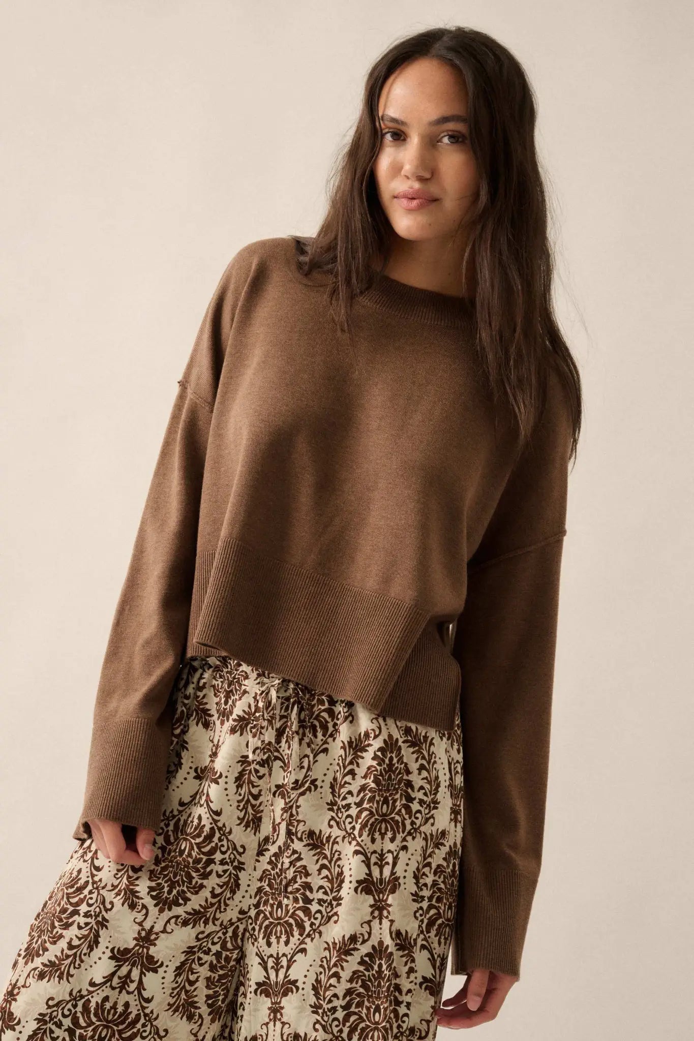 Feels Like Home Solid Knit Drop-Shoulder Sweater