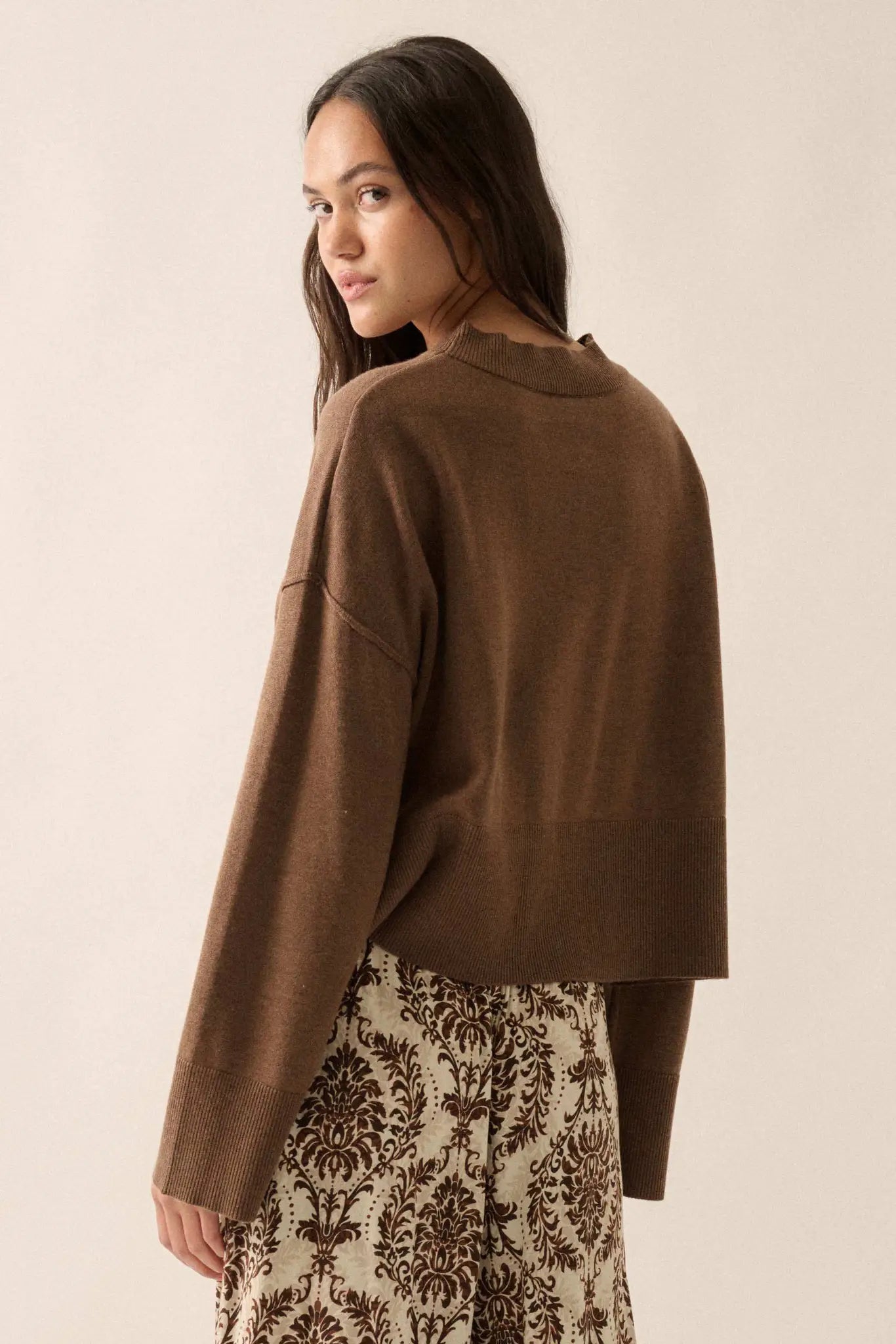 Feels Like Home Solid Knit Drop-Shoulder Sweater