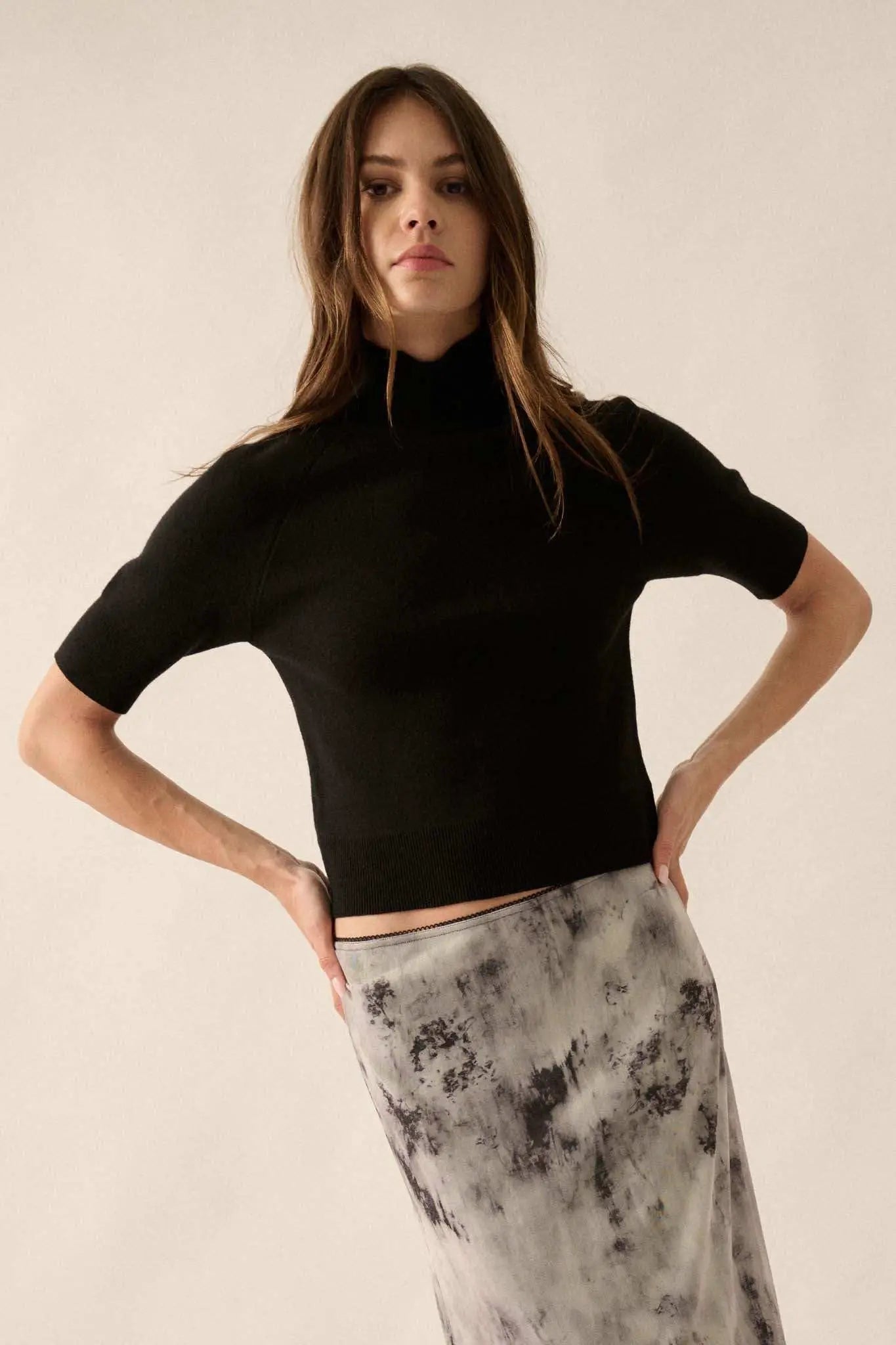 Simple Pleasures Short-Sleeve Mock-Neck Sweater