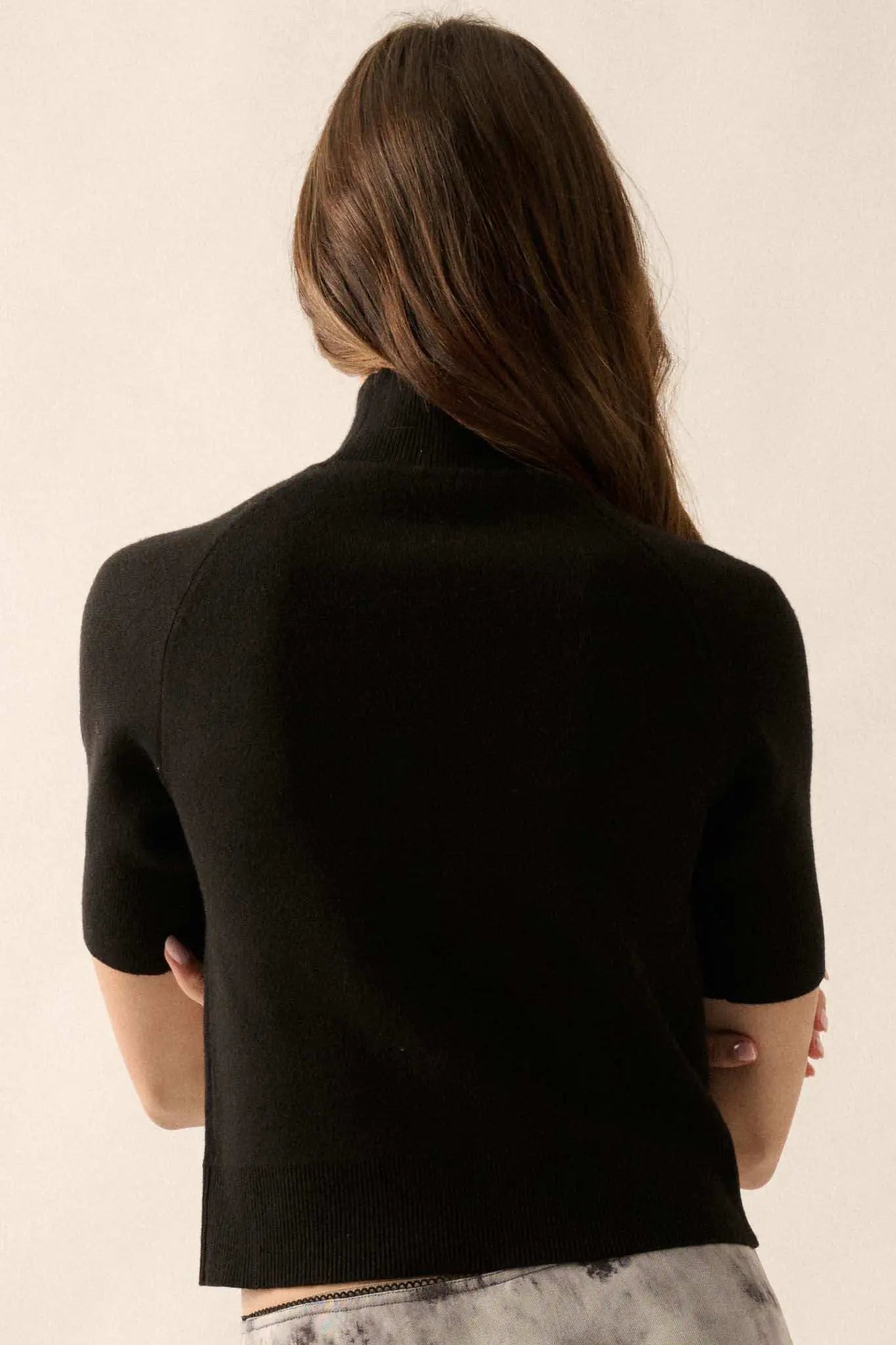 Simple Pleasures Short-Sleeve Mock-Neck Sweater