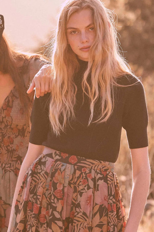 Simple Pleasures Short-Sleeve Mock-Neck Sweater