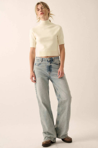 Simple Pleasures Short-Sleeve Mock-Neck Sweater