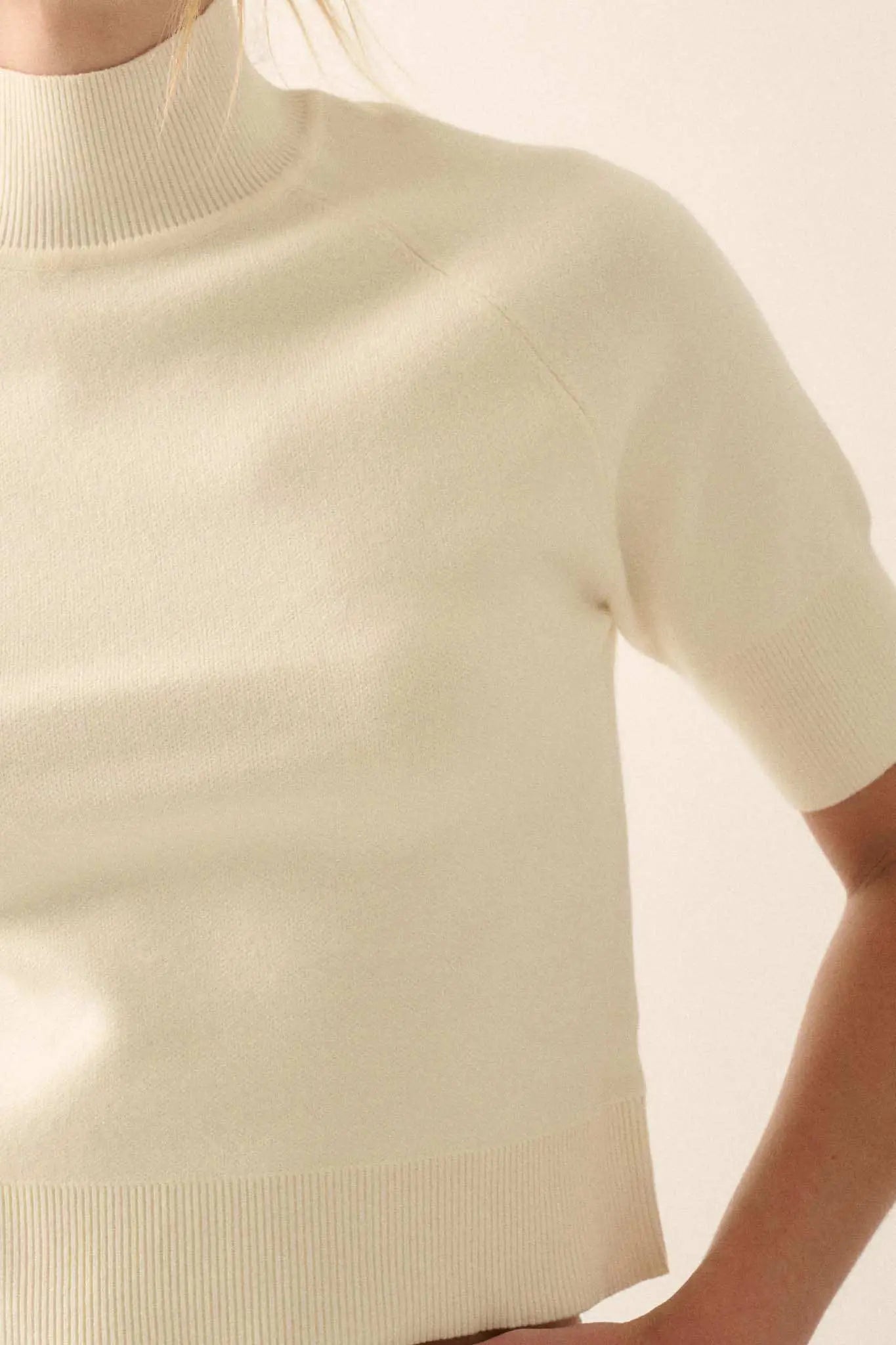 Simple Pleasures Short-Sleeve Mock-Neck Sweater