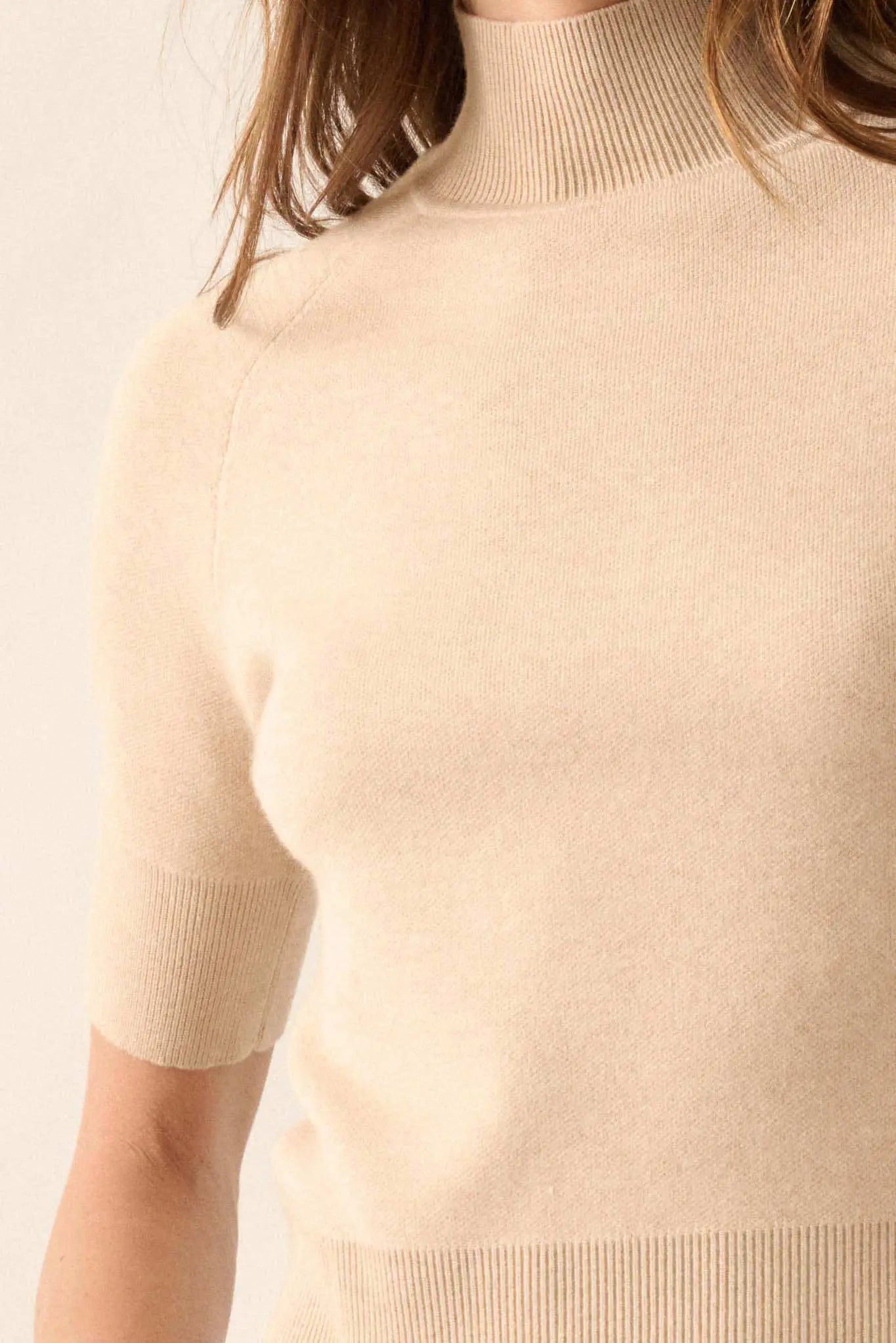 Simple Pleasures Short-Sleeve Mock-Neck Sweater