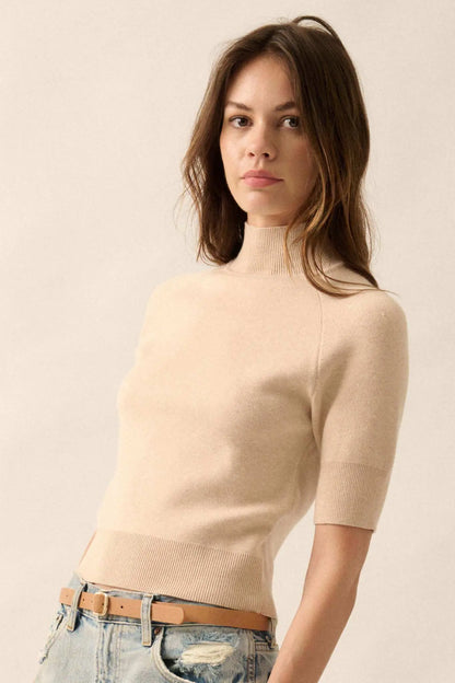 Simple Pleasures Short-Sleeve Mock-Neck Sweater