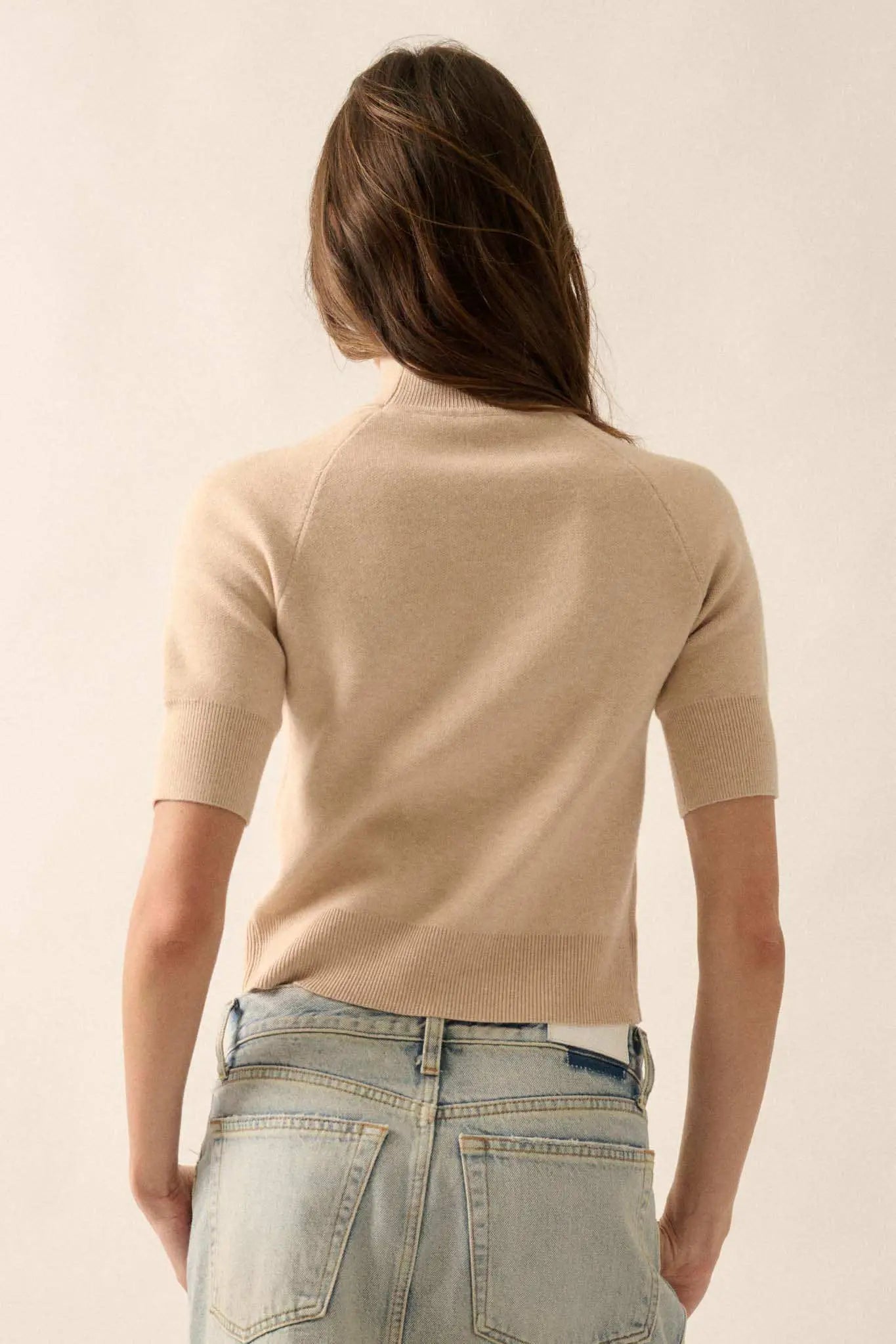 Simple Pleasures Short-Sleeve Mock-Neck Sweater