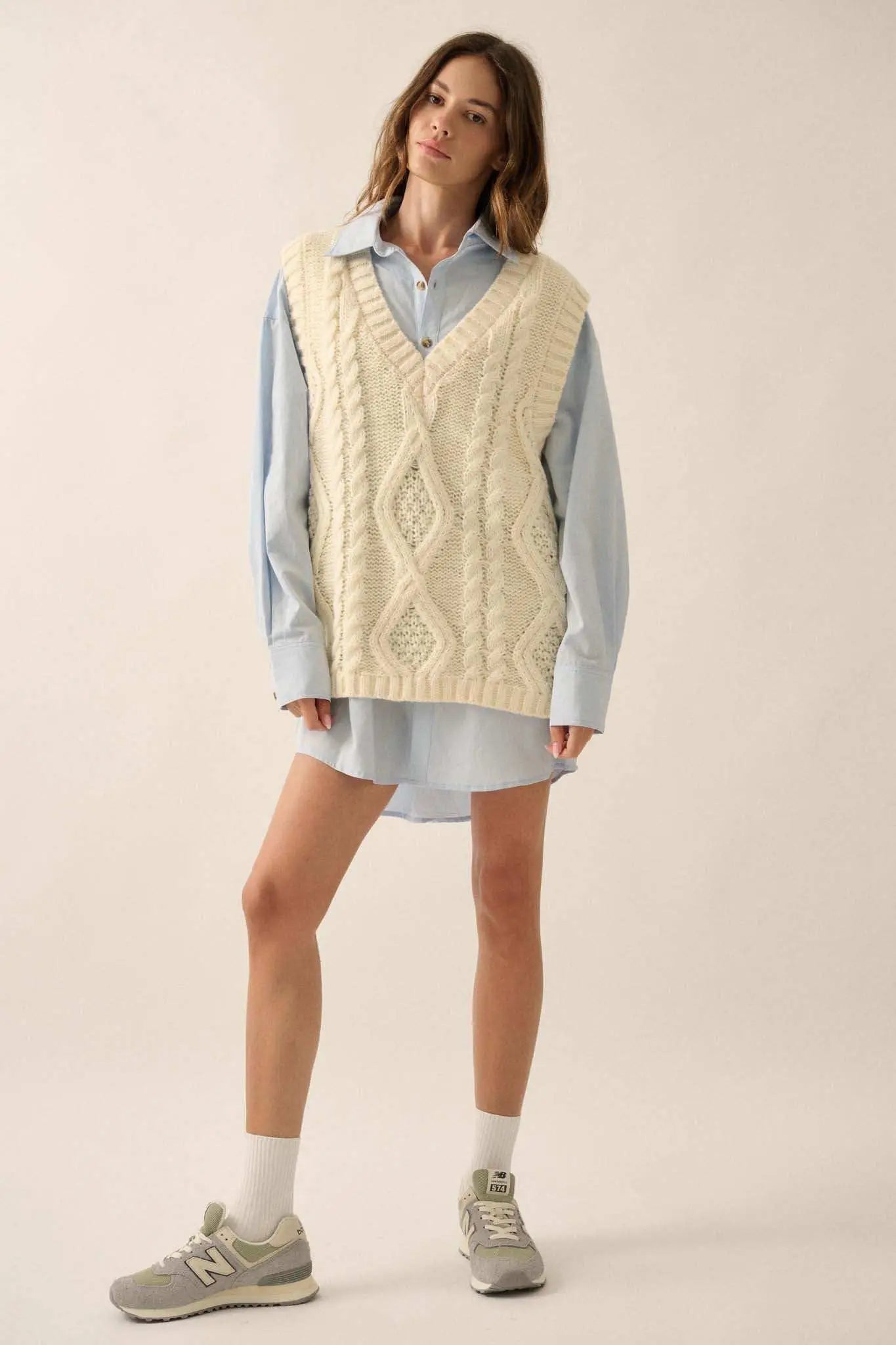 Making the Grade Oversize Cable Knit Sweater Vest