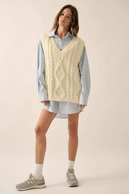 Making the Grade Oversize Cable Knit Sweater Vest