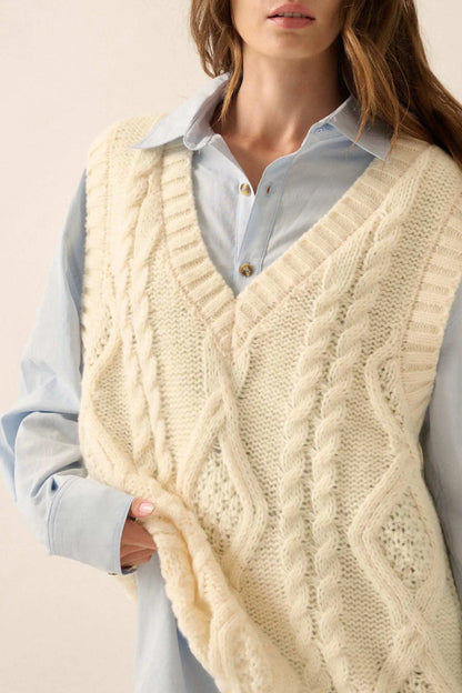 Making the Grade Oversize Cable Knit Sweater Vest
