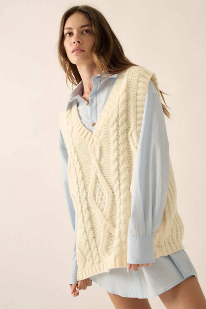 Making the Grade Oversize Cable Knit Sweater Vest