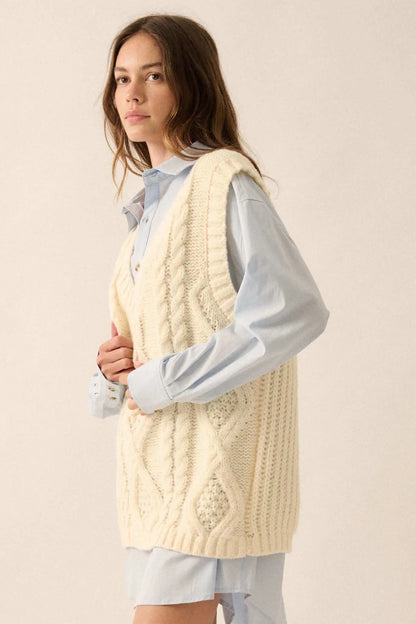 Making the Grade Oversize Cable Knit Sweater Vest