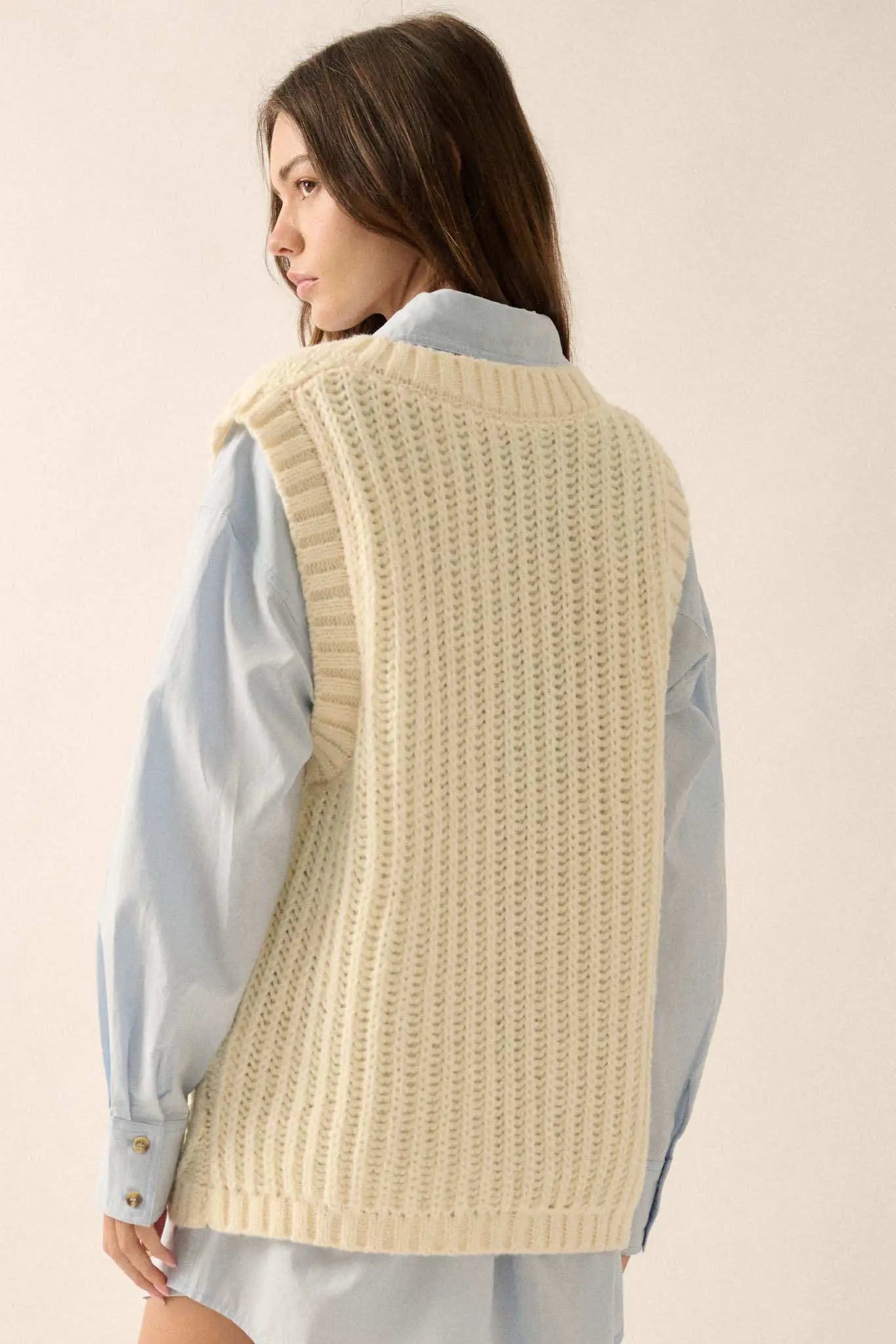 Making the Grade Oversize Cable Knit Sweater Vest
