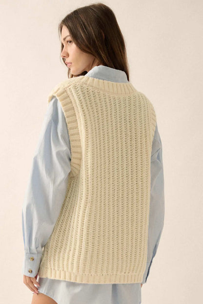 Making the Grade Oversize Cable Knit Sweater Vest