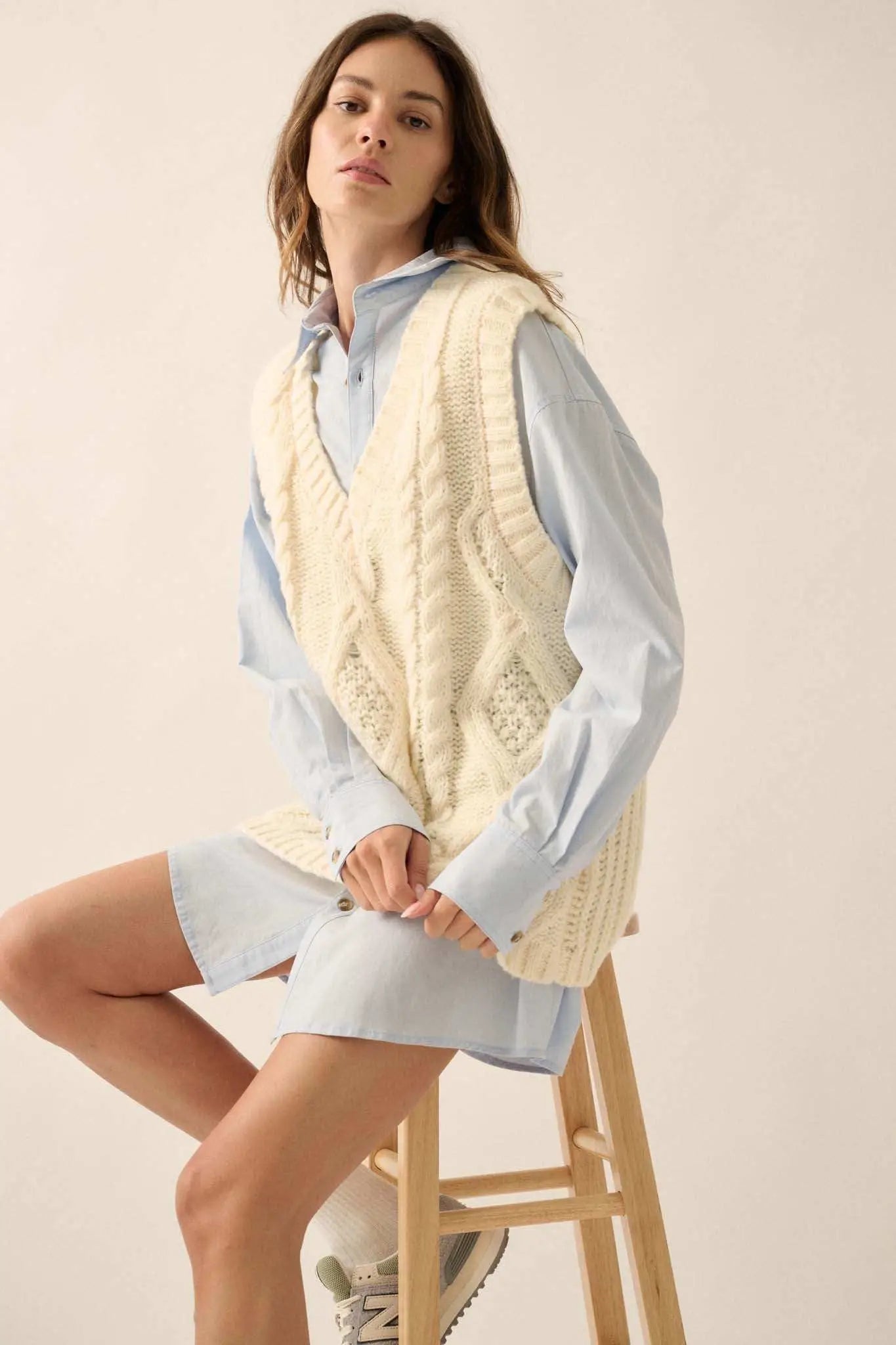 Making the Grade Oversize Cable Knit Sweater Vest